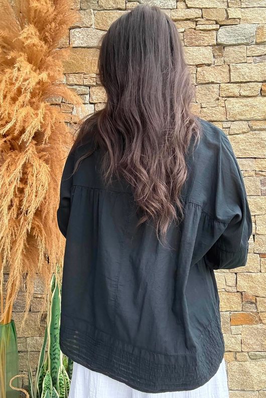 Prairie Pintuck Cotton Smock Black